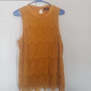 Tempted yellow front lace blouse tank size Large